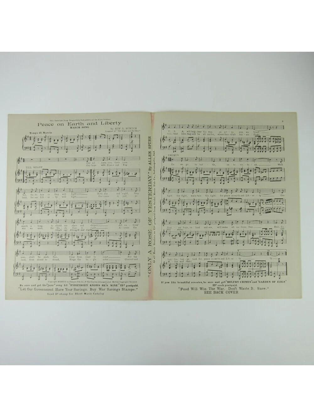 Sheet Music Peace on Earth & Liberty Burtch USS Pennsylvania WWI Antique 1917